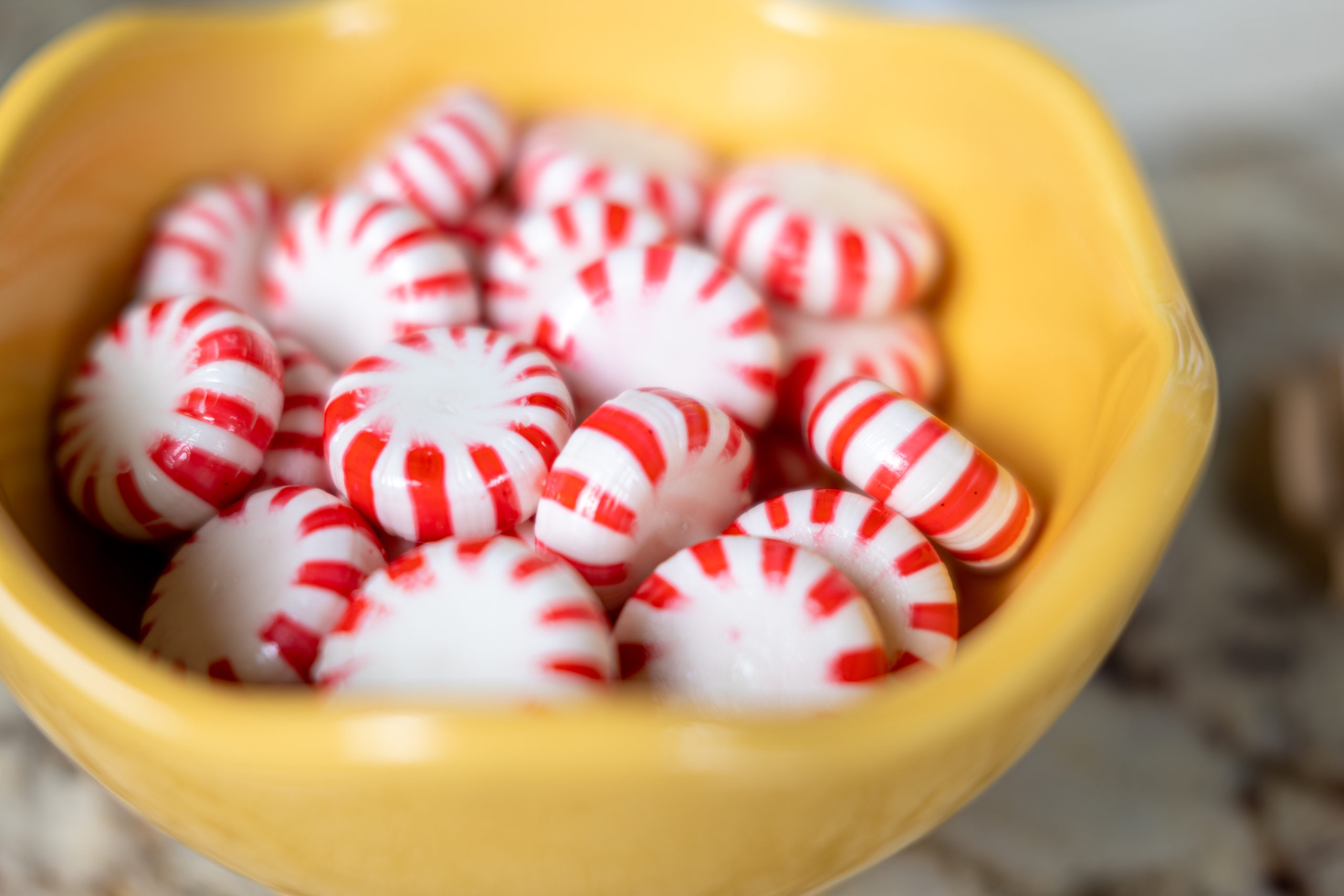 Bowl of peppermint candies